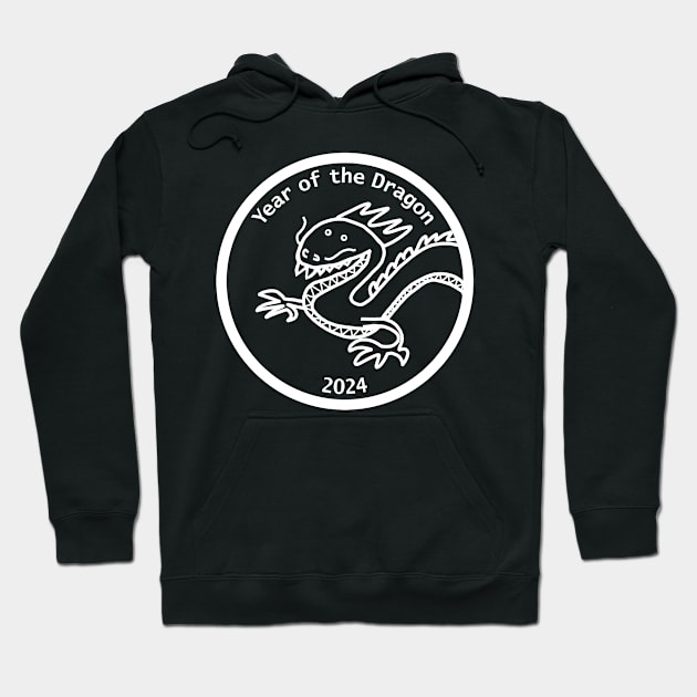 Year of the Dragon 2024 Portrait White Line Hoodie by ellenhenryart